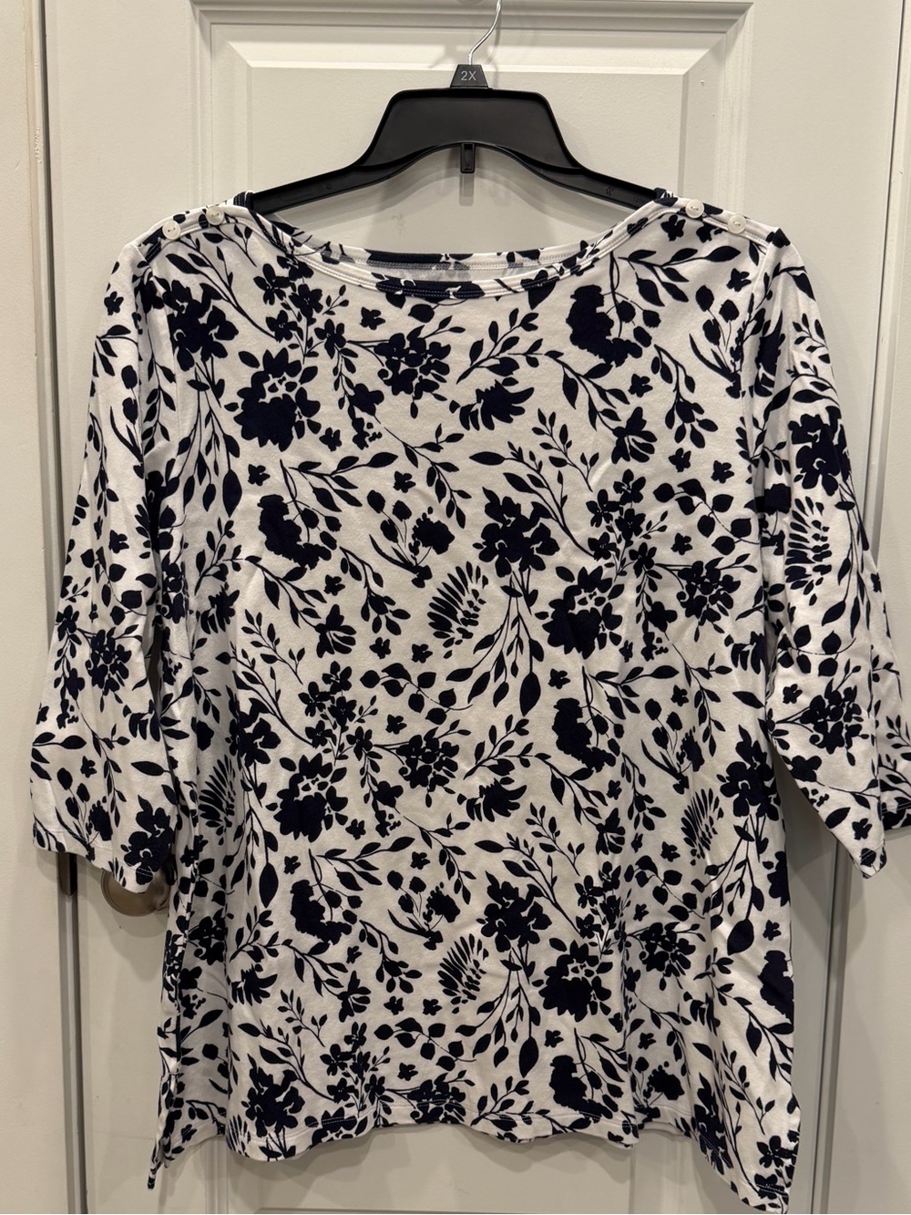 Kim Rogers White Top with Navy Floral Print
